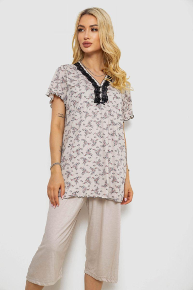 Піжама жіноча з принтом, колір бежевий, 243R6968 Ager, XXXL, 54, XXXL