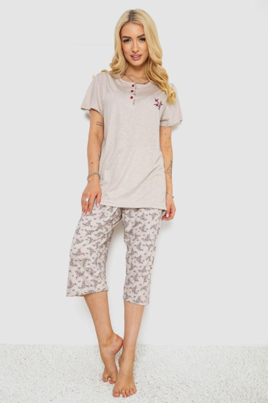 Піжама жіноча з принтом, колір бежевий, 243R6967 Ager, XL, 50, XL