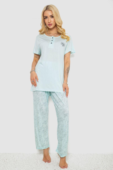 Піжама жіноча з принтом, колір м“ятний, 243R6623 Ager, XXXL, 54, XXXL
