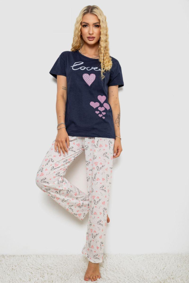 Піжама жіноча з принтом, колір синій, 243R6401 XL, 50, XL