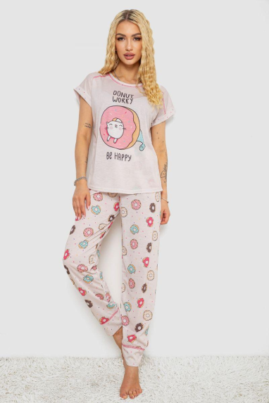 Піжама жіноча з принтом, колір пудровий, 243R6015 Ager, XL, 50, XL