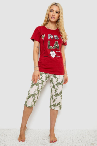 Піжама жіноча з принтом, колір бордовий, 243R3755 XL, 50, XL