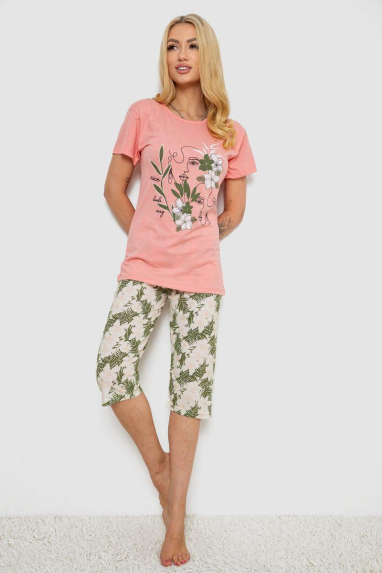 Піжама жіноча з принтом, колір персиковий, 243R3753 XXL, 52, XXL
