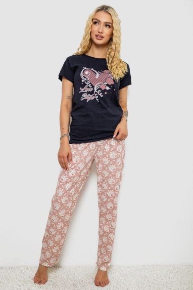 Піжама жіноча з принтом, колір синій, 243R3697 XL, 50, XL