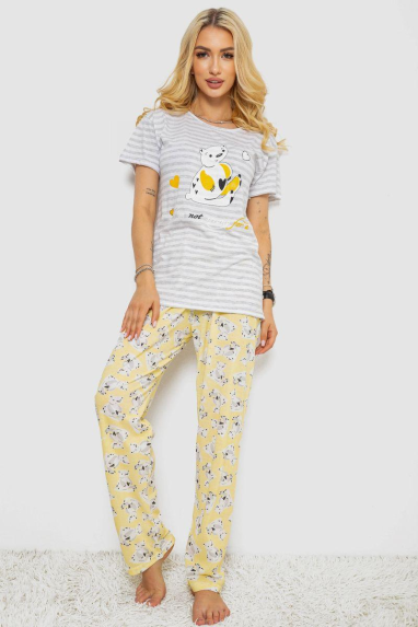 Піжама жіноча з принтом, колір сірий, 243R3678 XL, 50, XL