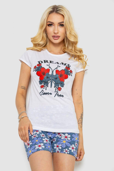 Піжама жіноча з принтом, колір білий, 243R3049-1 XXL, 52, XXL