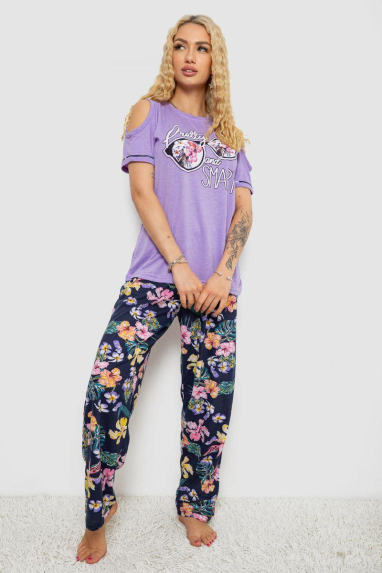 Піжама жіноча з принтом, колір бузково-синій, 243R3038-D XXXL, 54, XXXL