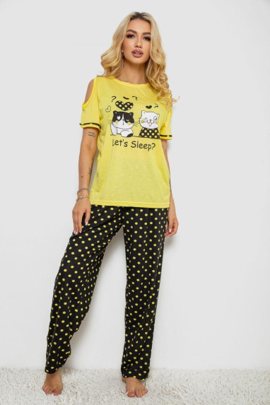 Піжама жіноча з принтом, колір жовтий, 243R3038-A XXL, 52, XXL