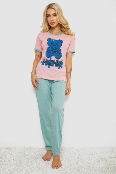 Піжама жіноча з принтом, колір рожевий, 243R30022 XXL, 52, XXL