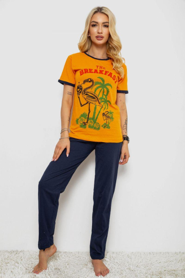 Піжама жіноча з принтом, колір помаранчевий, 243R30021 XXL, 52, XXL
