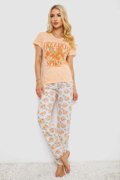 Піжама жіноча з принтом, колір персиковий, 243R2526 XL, 50, XL