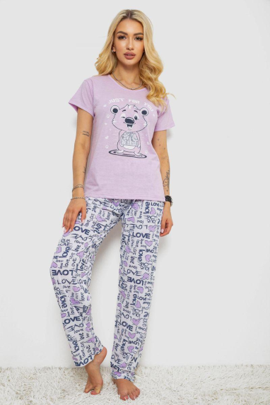 Піжама жіноча з принтом, колір бузковий, 243R2525 XL, 50, XL