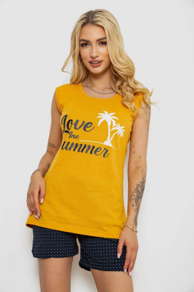 Піжама жіноча з принтом, колір жовтий, 243R2471 XXL, 52, XXL