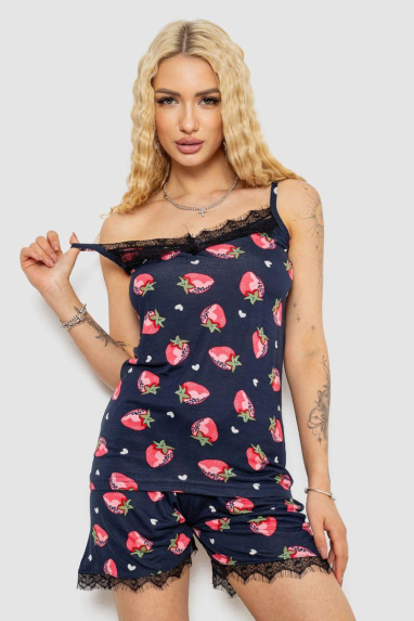 Піжама жіноча з принтом, колір синьо-рожевий, 243R2129 Ager, XXL, 52, XXL