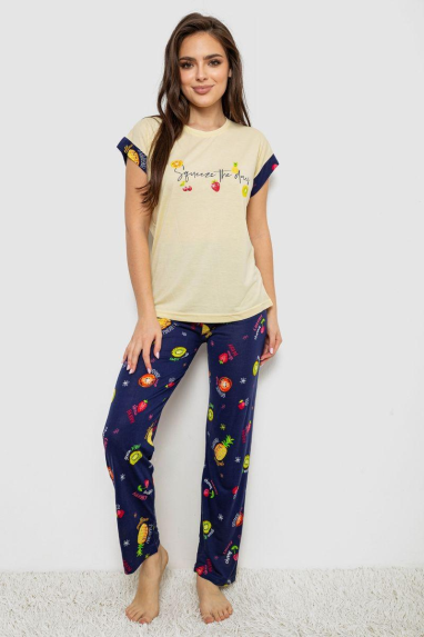 Піжама жіноча з принтом, колір жовтий, 243R2122 Ager, XL, 50, XL