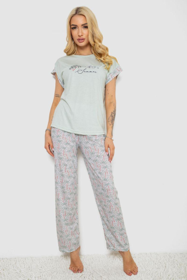 Піжама жіноча з принтом, колір м“ятний, 243R2078 Ager, XL, 50, XL