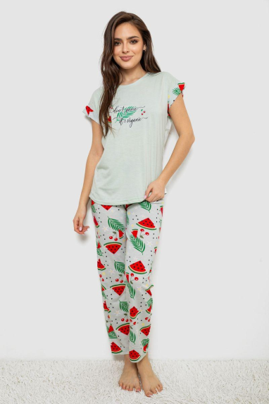 Піжама жіноча з принтом, колір м“ятний, 243R2077 Ager, XL, 50, XL