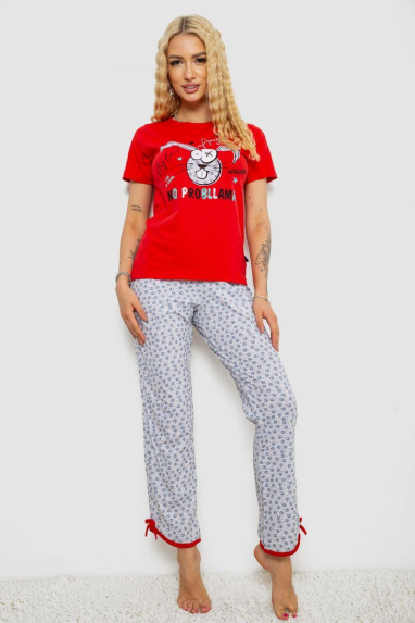 Піжама жіноча з принтом, колір червоний, 243R2039 XL, 50, XL