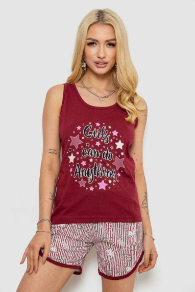 Піжама жіноча з принтом, колір бордовий, 243R2039-1 Ager, XXL, 52, XXL