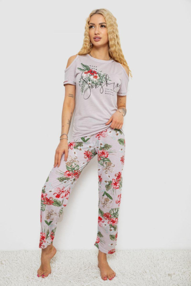 Піжама жіноча з принтом, колір світло-бузковий, 243R2038-C Ager, XL, 50, XL