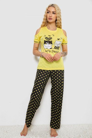 Піжама жіноча з принтом, колір жовтий, 243R2038-A Ager, XL, 50, XL