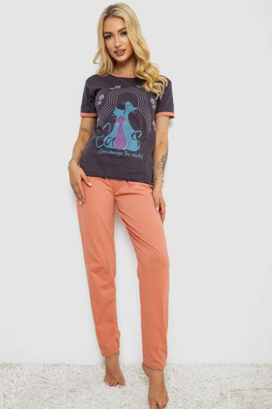 Піжама жіноча з принтом, колір грифельний, 243R20267 XL, 50, XL
