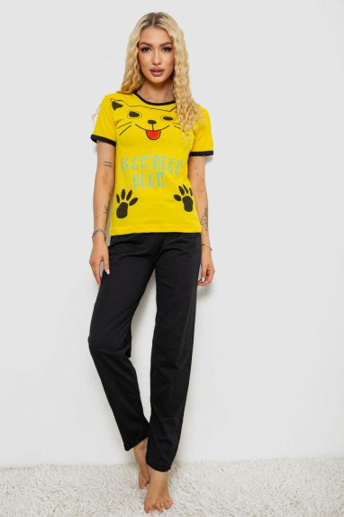 Піжама жіноча з принтом, колір жовтий, 243R20264 XL, 50, XL