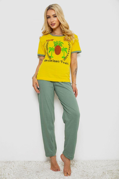 Піжама жіноча з принтом, колір жовтий, 243R20259 XL, 50, XL