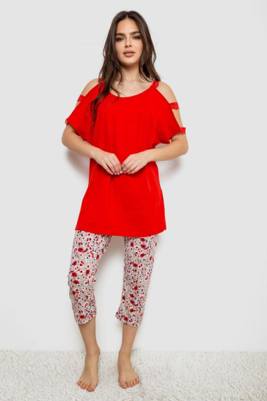 Жіноча піжама з принтом, колір червоний, 243R1602-018 Ager, XXL, 52, XXL