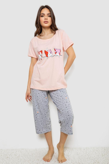 Жіноча піжама з принтом, колір персиковий, 243R1602-008 Ager, XXL, 52, XXL