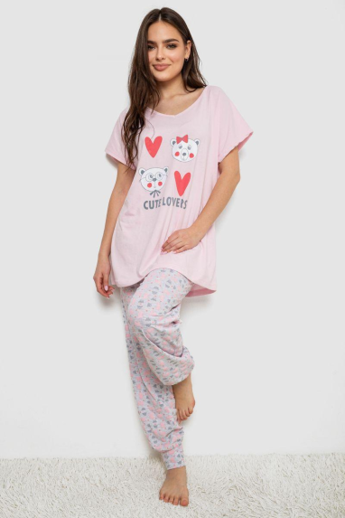 Піжама жіноча з принтом, колір рожевий, 243R1600-033 Ager, XXXL, 54, XXXL