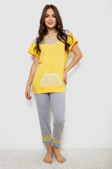 Піжама жіноча з принтом, колір жовтий, 243R1600-032 Ager, XXL, 52, XXL