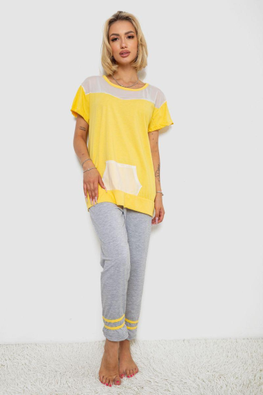 Піжама жіноча з принтом, колір жовтий, 243R1600-032-1 Ager, XXXL, 54, XXXL
