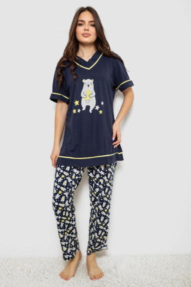 Піжама жіноча з принтом, колір синій, 243R1600-022 Ager, XXXL, 54, XXXL