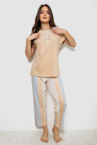 Піжама жіноча з принтом, колір бежевий, 243R1600-019 Ager, XXL, 52, XXL
