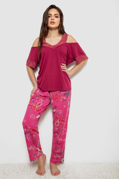 Піжама жіноча з принтом, колір бордовий, 243R1600-015 Ager, XXL, 52, XXL