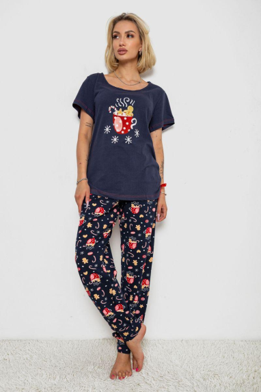 Піжама жіноча з принтом, колір синій, 243R1600-012-1 Ager, XXXL, 54, XXXL
