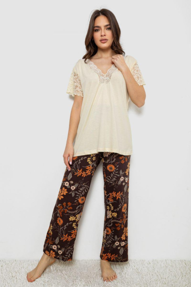 Піжама жіноча з принтом, колір жовтий, 243R1600-008 Ager, XXL, 52, XXL
