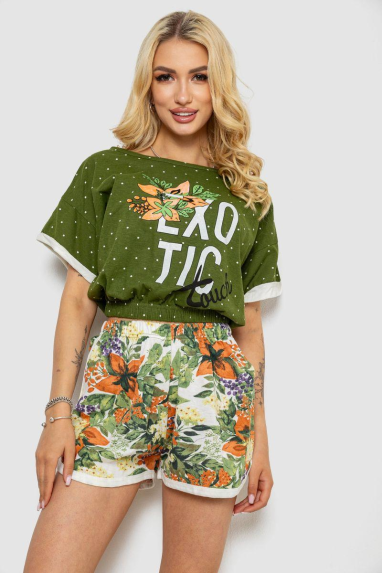 Піжама жіноча з принтом, колір зелений, 243R15452 Ager, XL, 50, XL