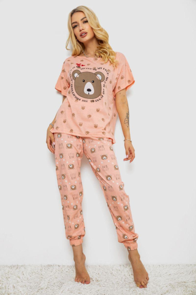 Піжама жіноча з принтом, колір персиковий, 243R15436 Ager, XL, 50, XL