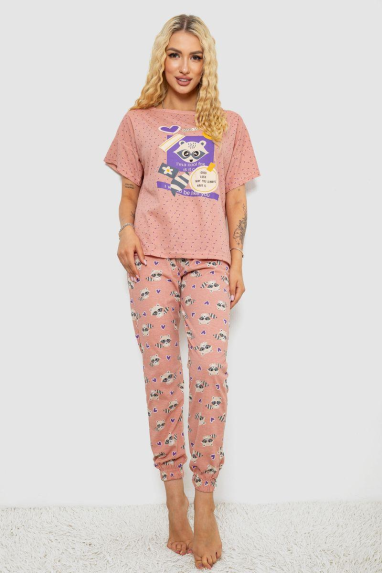 Піжама жіноча з принтом, колір пудровий, 243R15249 Ager, XL, 50, XL