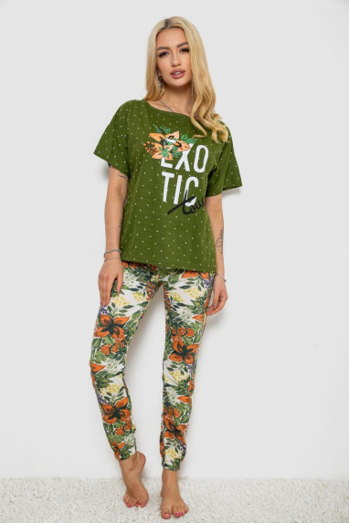 Піжама жіноча з принтом, колір зелений, 243R15247 Ager, XL, 50, XL