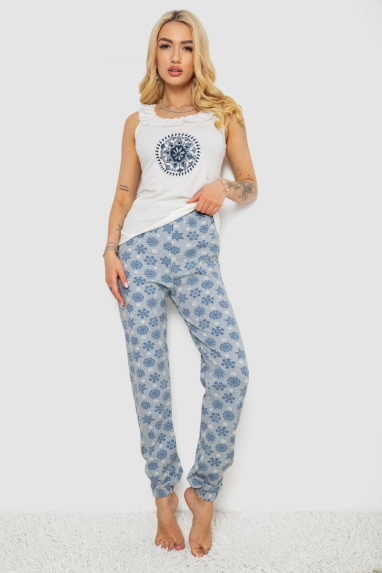 Піжама жіноча з принтом, колір молочний, 243R1484-021 XL, 50, XL
