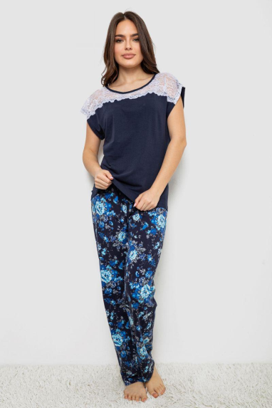Жіноча піжама з принтом, колір синій, 243R1484-003 Ager, XL, 50, XL