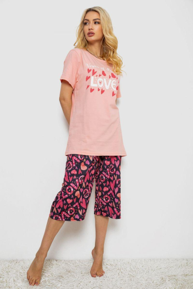 Піжама жіноча з принтом, колір персиковий, 243R10388 Ager, XL, 50, XL