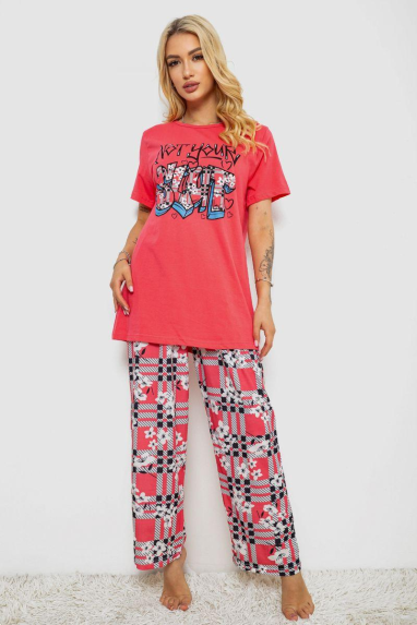 Піжама жіноча з принтом, колір рожевий, 243R10369 Ager, XL, 50, XL