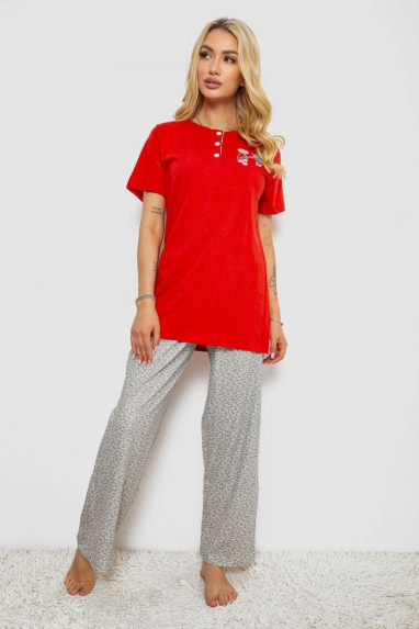 Піжама жіноча з принтом, колір червоний, 243R10366 Ager, XL, 50, XL