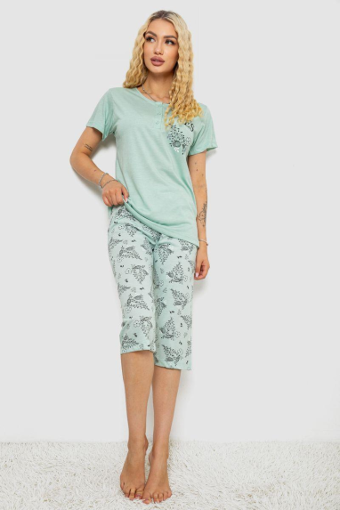 Піжама жіноча з принтом, колір м“ятний, 243R10305 Ager, XXL, 52, XXL