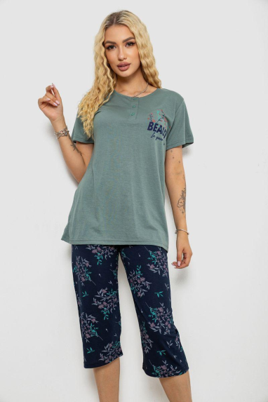 Піжама жіноча з принтом, колір оливковий, 243R10302 Ager, XL, 50, XL