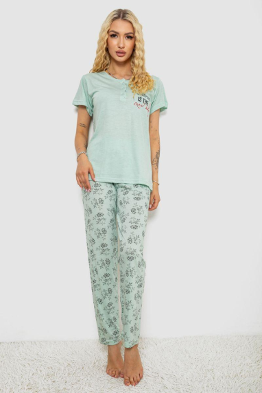 Піжама жіноча з принтом, колір м“ятний, 243R10200 Ager, XL, 50, XL